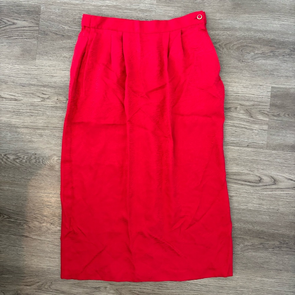 Vibrant Red Vintage Argenti Animal Print Pure Silk Midi Skirt